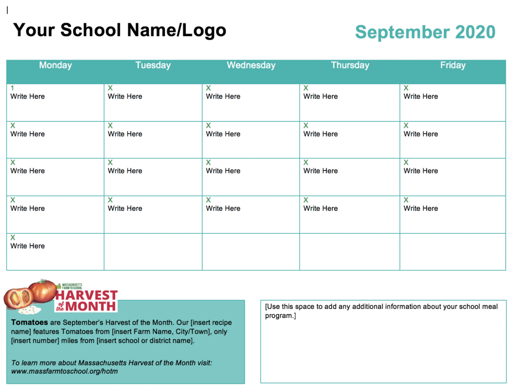 Sample Tomato Menu Template